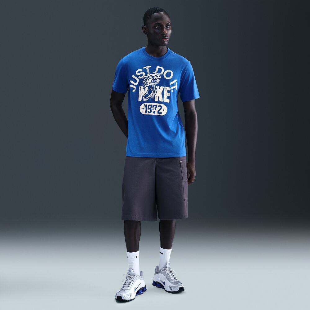 NWT Nike T-Shirt Just Do It Crew Neck Short Sleeve Regular Fit Blue White Size M - Picture 1 of 7